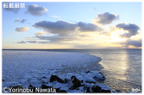 流氷帯と納沙布日の出／写真転載厳禁・プロ写真家なわたよりのぶ