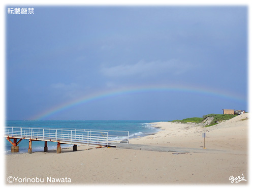 「ナガンヌ島桟橋と虹」見本写真/転載厳禁・プロ写真家縄田頼信 「ナガンヌ島桟橋と虹」見本写真・転載厳禁・プロ写真家なわたよりのぶ