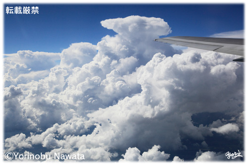 「積乱雲の隙間を飛行（航空写真）」転載厳禁・プロ写真家なわたよりのぶ